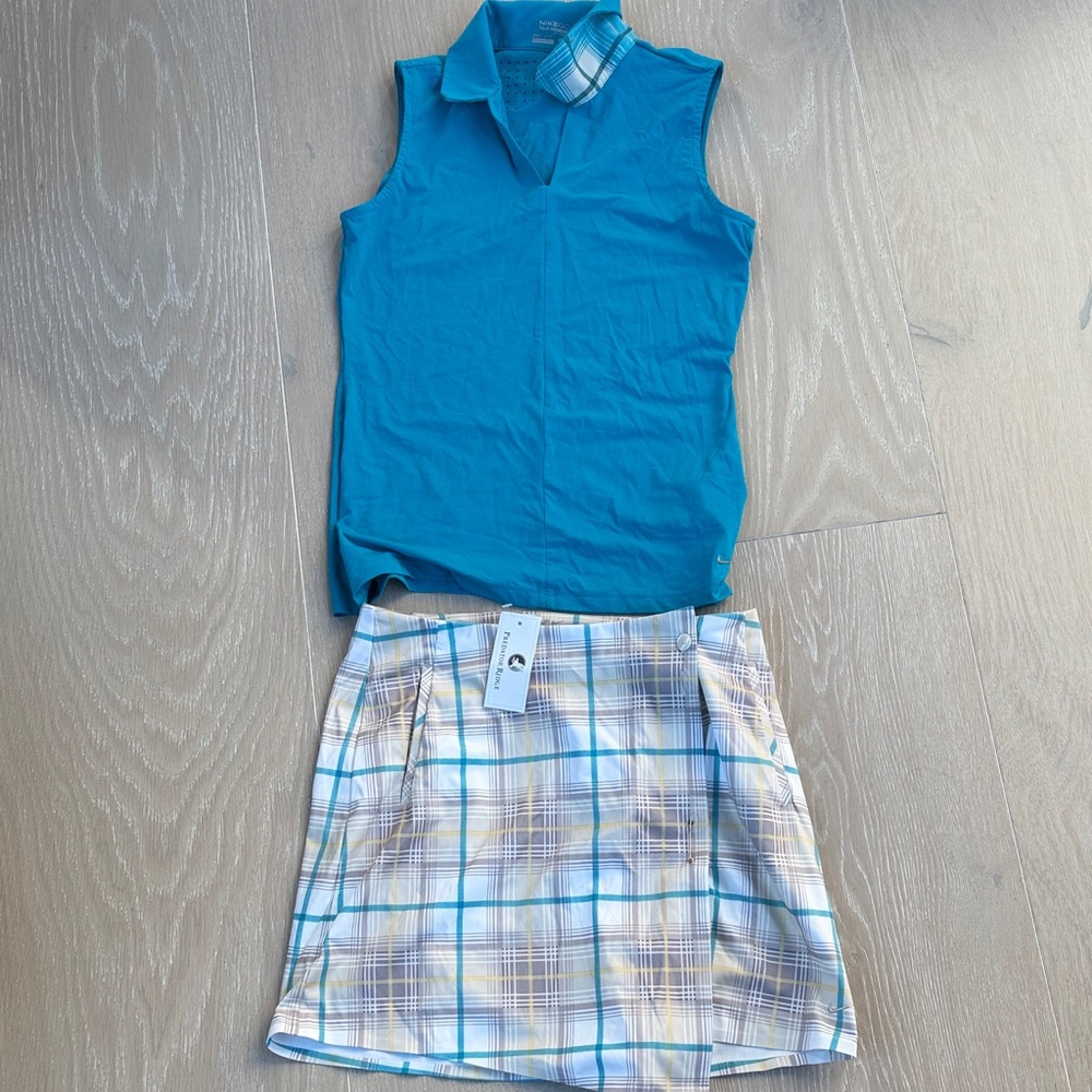 Nike Blue Sleeveless Top and Plaid Skirt Set